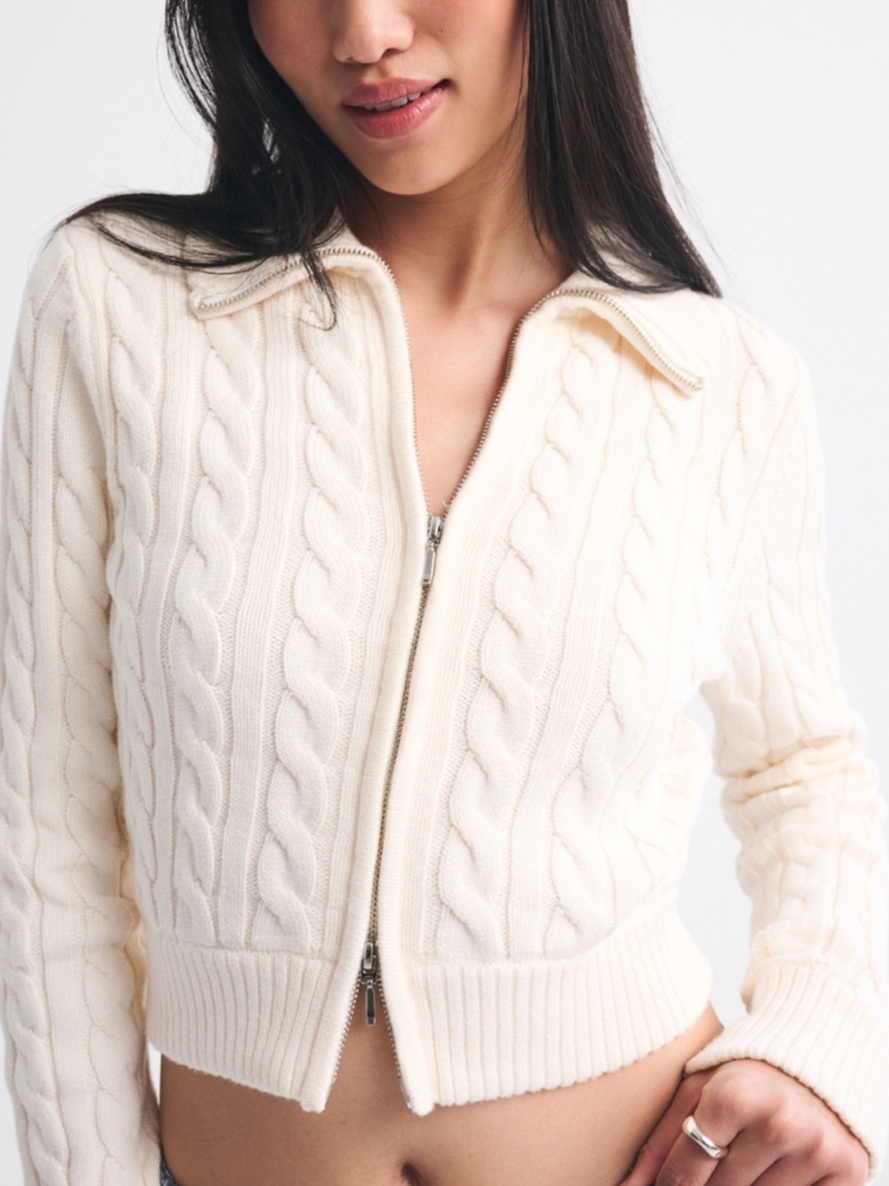 double zipper cable-knit cardigan - Picture 3 of 12